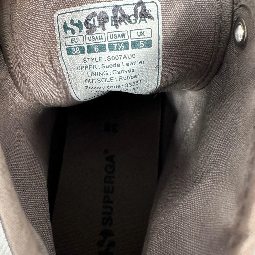 Superga Gray Suede Leather With Silver Studs, Grunge Black Smudged Sole